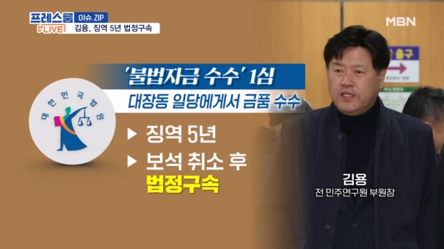 [프레스룸LIVE-이슈ZIP] ＇이재명 측근＇ 김용 징역 5년…첫 판결 나온 대장동 사건